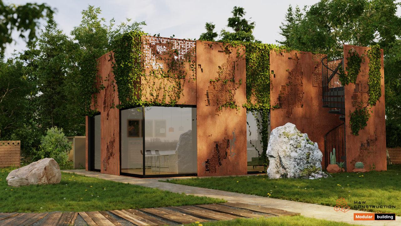 Pawilon z tarasem CORTEN - wizualizacja - 1